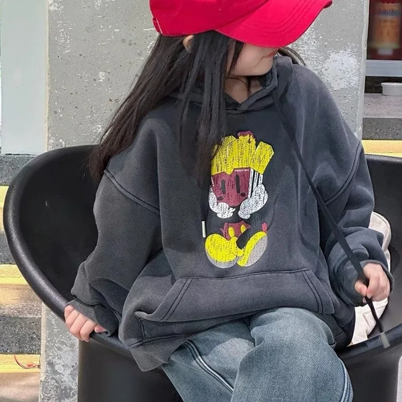 Children Winter Fleece Cartoon Hoodie Unisex Kids Casual Loose Sweatshirt Baby Boy Girl Warm Tops Clothing