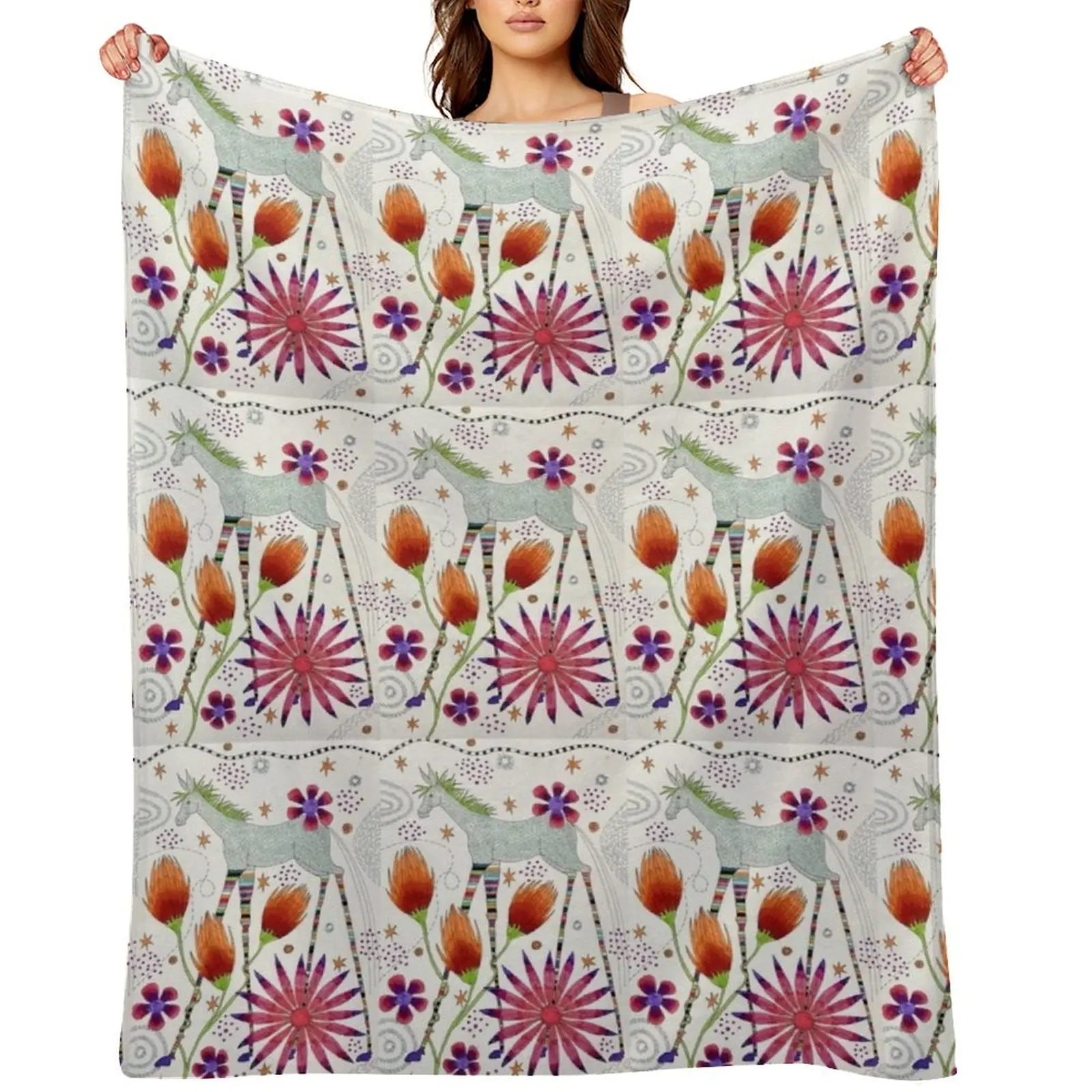 

Tall Horse with Flowers Throw Blanket Personalized Gift christmas gifts Picnic Luxury Thicken Blankets