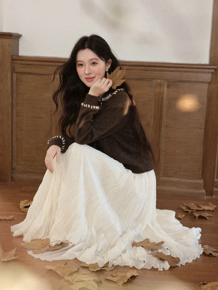 

South Deer ternoon Pleated A-Line Skirt Women's Autumn Slimming f-length Skirt Casual High Waist Folded Skirt