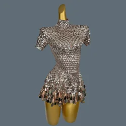 Shell Sequins Sparkly Dress for Young Women Dance Show Wear Nightclub Prom Showgirl Pleated Spandex Slimming Girl Dress Jinsique