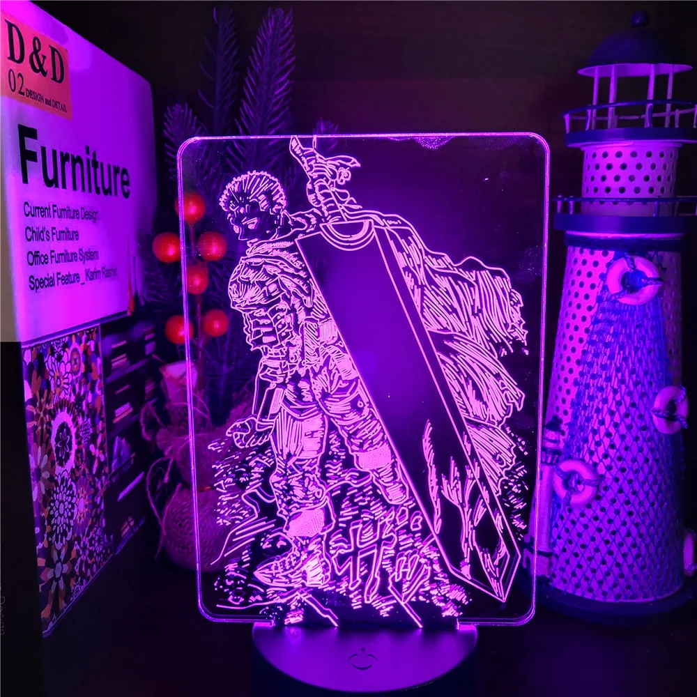 Berserk Guts 3D Acrylic Led Lamp Anime Illusion Night Light Colorful USB Table Lamp For Kids Bedroom Decor Lamparas Manga Gifts