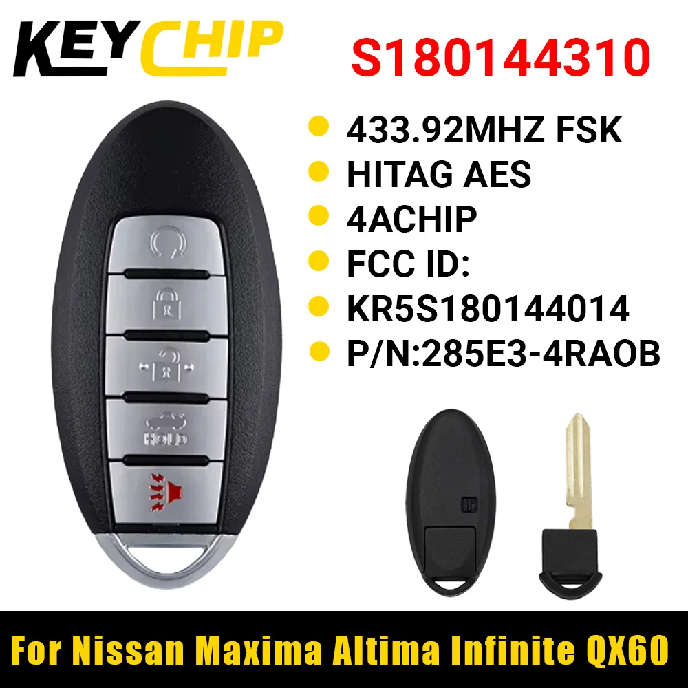 KC S 180144310   Llave remota inteligente para coche, Chip 433MHz 4A para NISSAN Altima Maxima Infiniti QX60 2015 2016 2017 2018 2019 KR5S 180144014