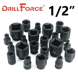 Drillforce-Impacto Chave Soquete, Praça Driver Head Adapter, Car Auto Truck Reparação do pneu, Ferramenta pneumática industrial, 5-30mm, 1/2