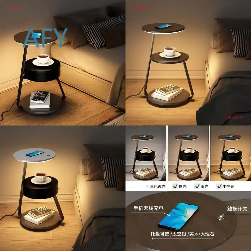Creative Floor Lamp with Wireless Charging and Storage Shelf for Living Room Bedroom Sofa Side Bedside Table Modern Design