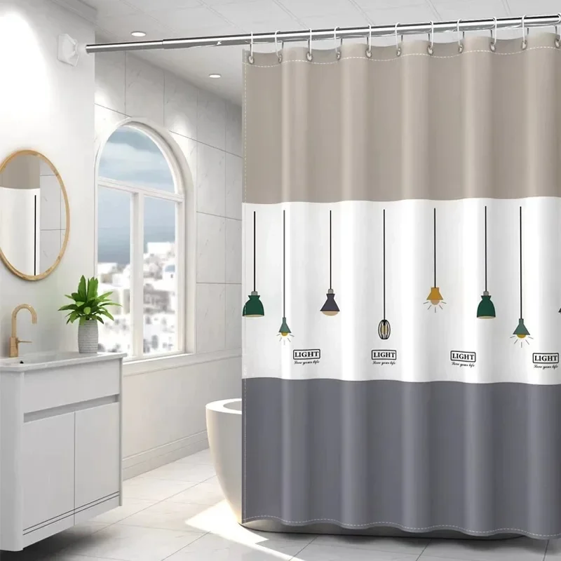 Nordic Chandelier Pattern Shower Curtain Bathroom Partition Curtain PEVA Material Waterproof and Easy to Clean