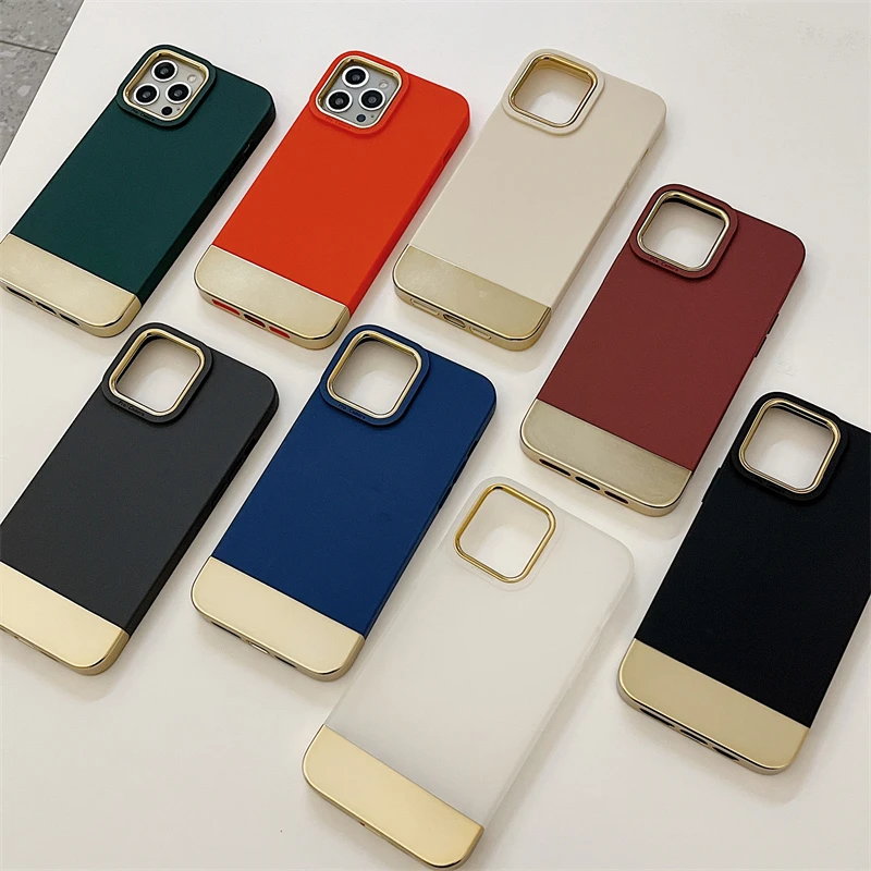 Luxury Plating Metal Dual Contrast Color Soft Case For iPhone 13 12 11 Pro Xs Max X XR Liquid Silicone Shockproof Back Cover