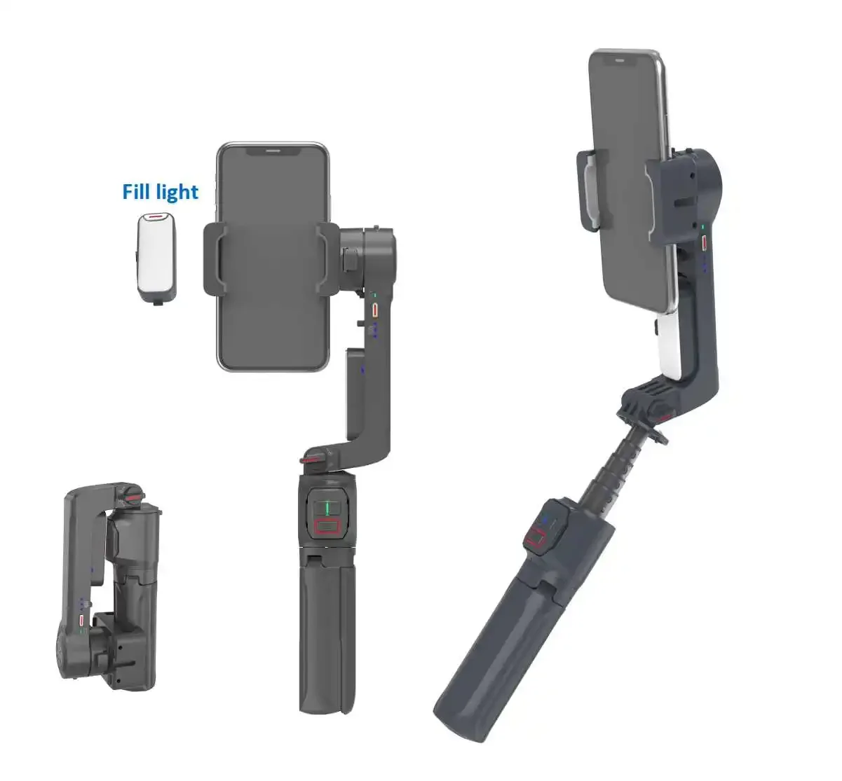 

A10 Multifunctional Handheld 2-axis mobile gimbal Portable Selfie Stick tripod with Fill LED Extension Rod