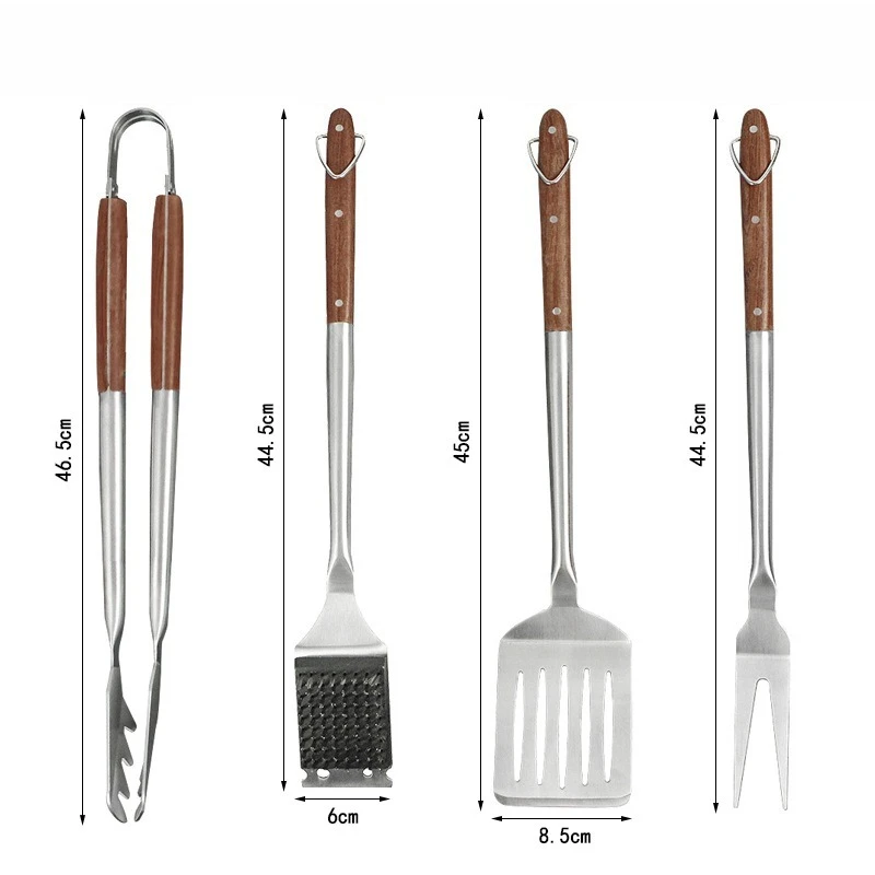 

Stainless Steel Grill Set 4-piece Outdoor BBQ Barbecue Combination Grill Spatula Fork Brush Picnic