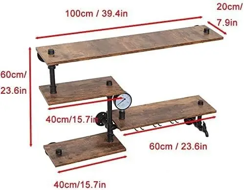 Metal Pipe Wall Shelf with 4 Wine Glass Holders Rustic Floating Bar Shelf 39 Inch for Kitchen Living Room Decor Display