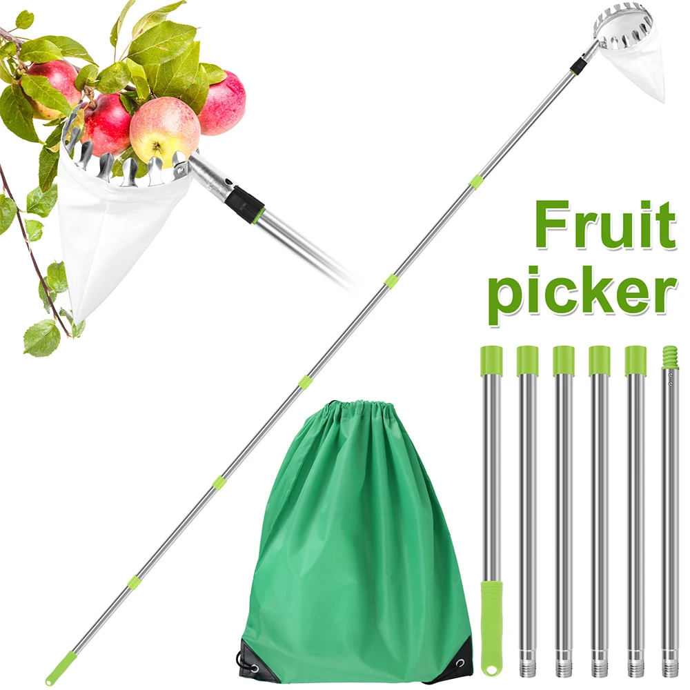 

1.5m/2.4m Fruit Picker Stainless Steel Garden Basket Fruit Picker Head with Extendable Pole Lightweight Fruit Picking Tool Set