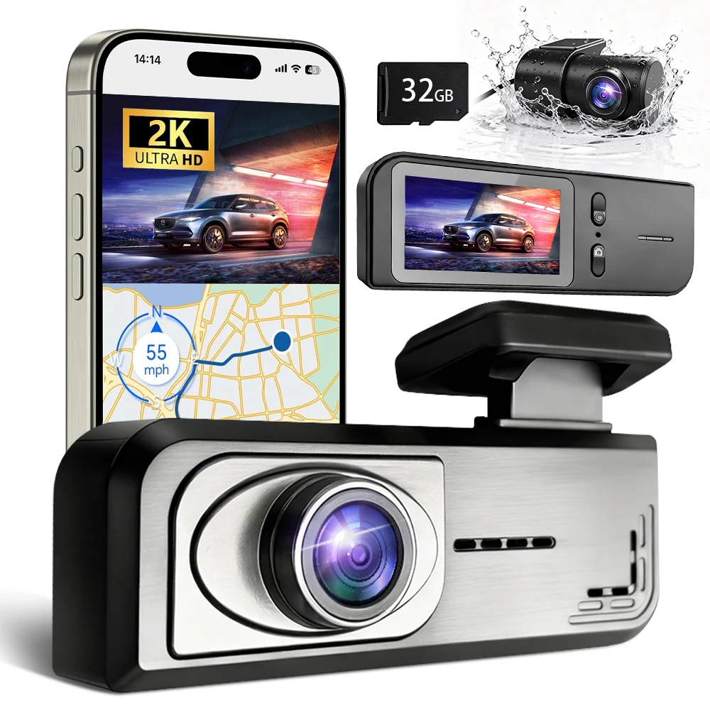 

Dual Dash Cam, 2K QHD Recording , Car Camera DVR, Night Vision Video Recorder, Built-In Wi-Fi, 2 inch Display, 24H Parking Mode