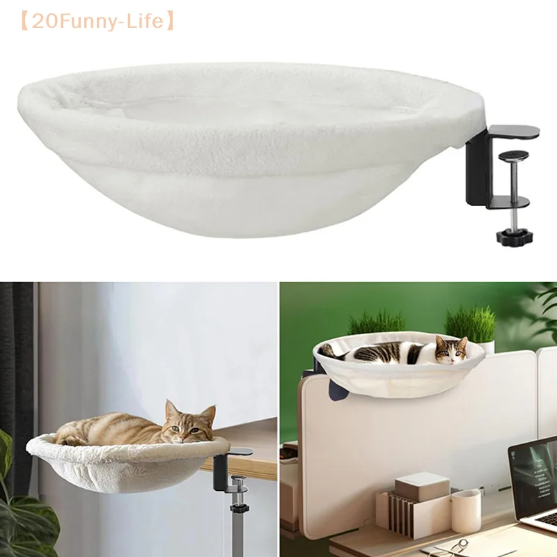 Cat Desk Bed Desk Cat Perch Comfortable Soft Round Desktop Cat Bed Table Mount Cat\'s Nest With Pet Mat Office Work Deskcat Bed