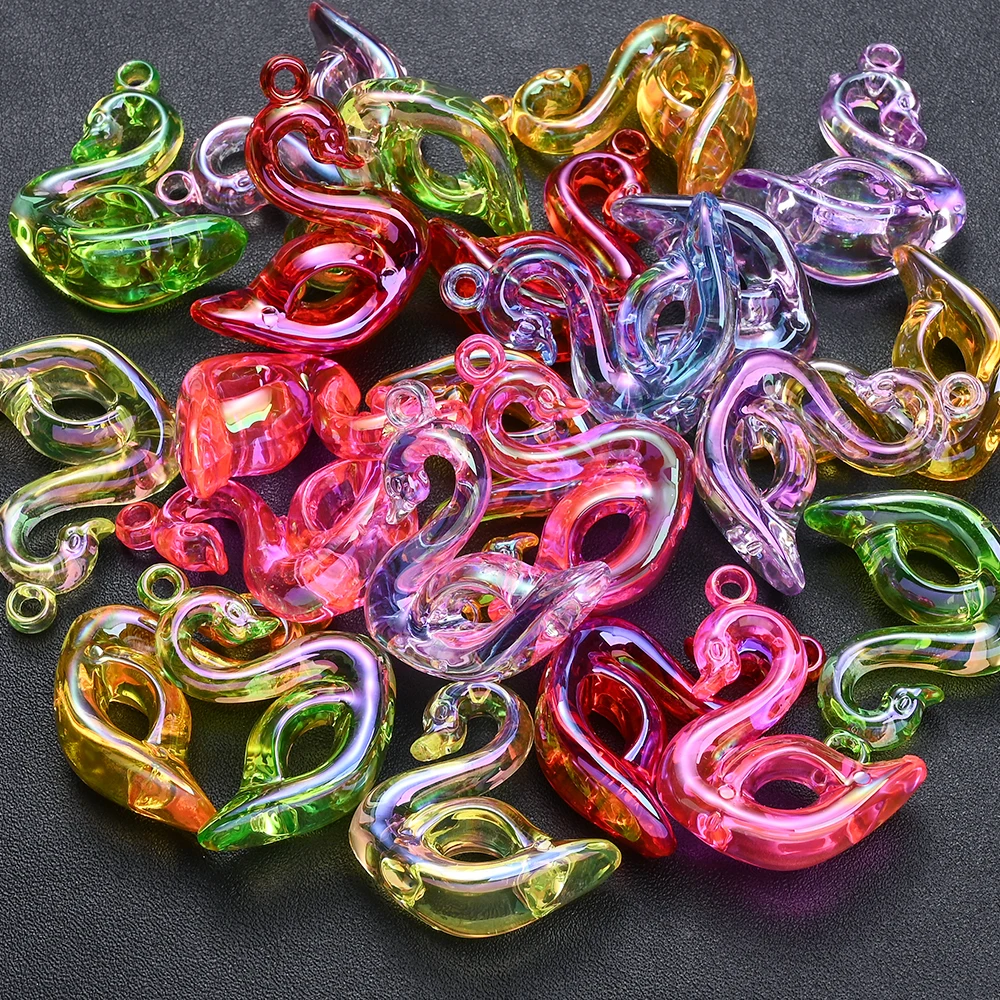 5 Stück gemischte Farben transparente Farbverlauf-Acryl-Schwan-Anhänger im niedlichen Y2K-Stil für Handarbeiten und DIY-Schmuckzubehör – Detail 6