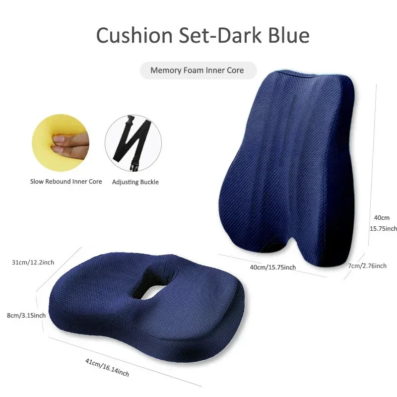 Pelvic Tilt Correction Seat Cushion Memory Foam Cushion Lumbar Back Support Pillow Office Chair Back Car Seat Massage Cushion