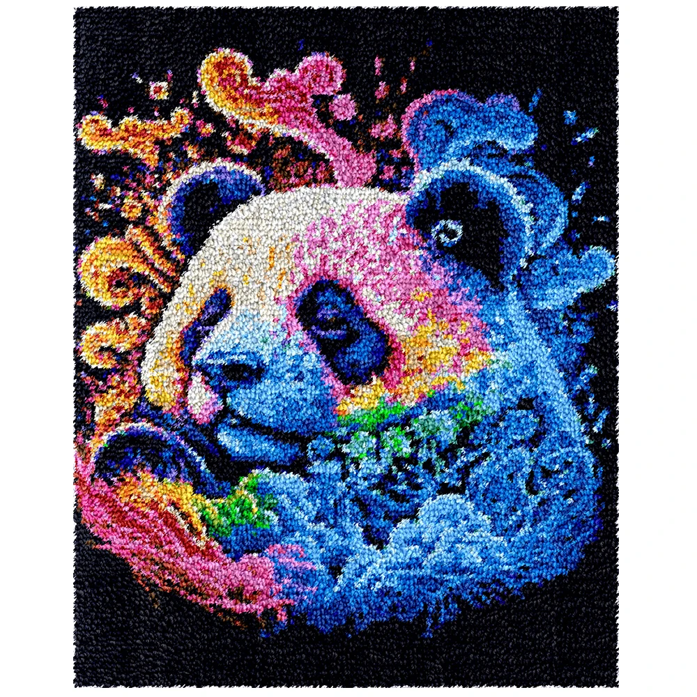 Latch hook rug kits with pre-printed Panda pattern for beginner Smyrna buttons package carpet Latch hook package carpet