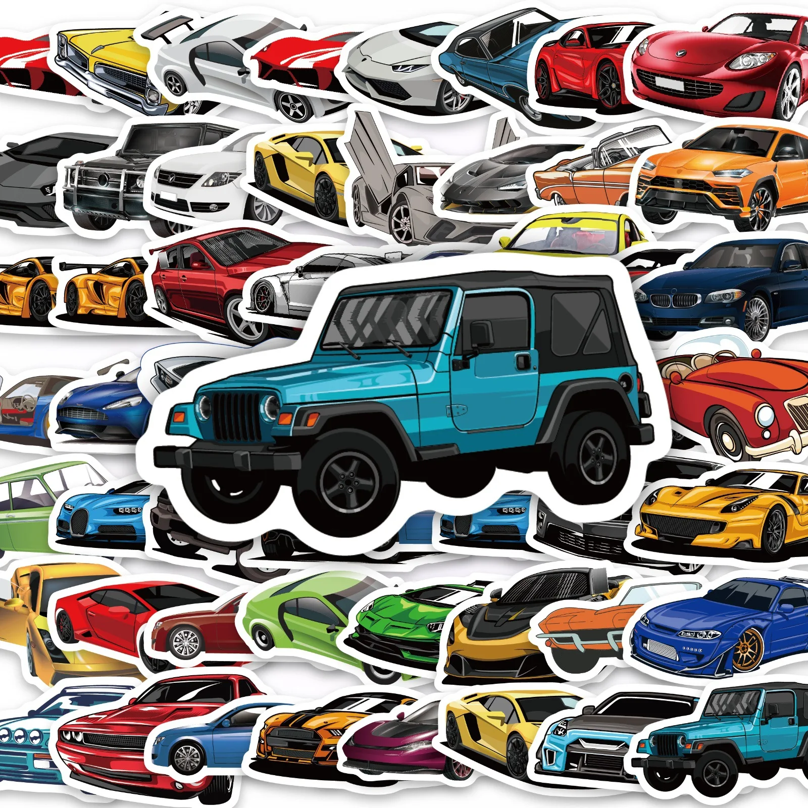 

50Pcs Sports Car Stickers Waterproof Vinyl Supercar Auto Decals Boys Men Toy Skateboard Laptop Helmet Bumper JDM Racing Decor