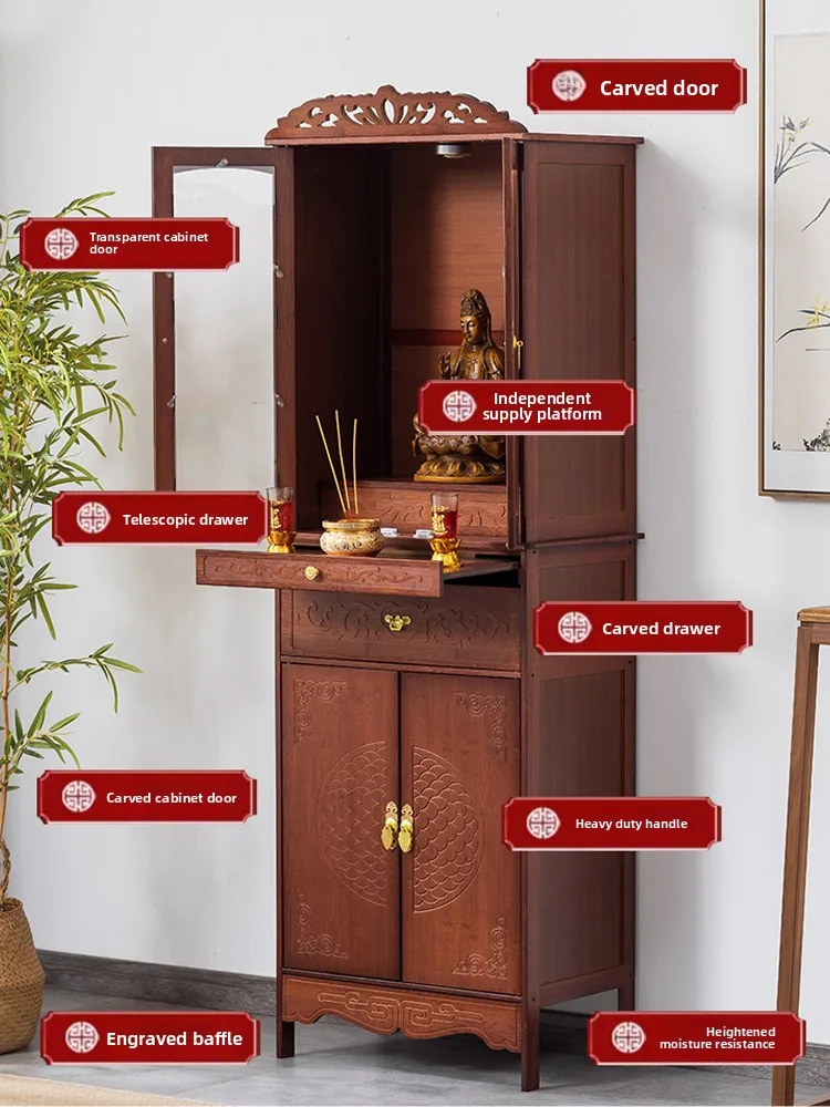 Cz new chinoiserie standing cabinet god of wealth display cabinet  buddha altar for home modern style grids bodhisattva shrine