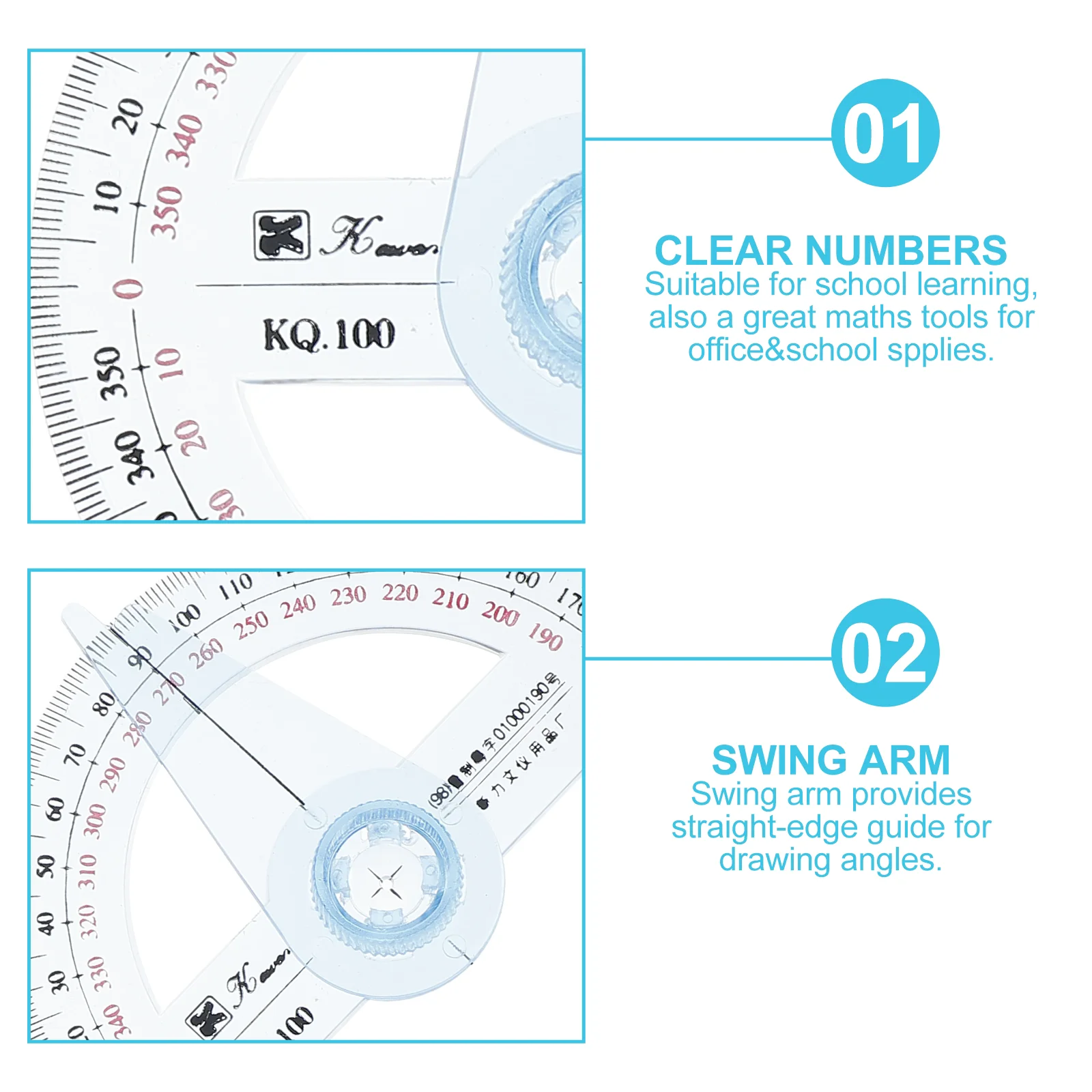 2 Pcs 360 Degree Protractor Circle Stencil Digital Rotating Protractors Goniasmometer Template