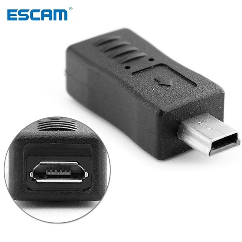 ESCAM Micro USB Female to Mini USB Male Adapter Charger Adaptor Converter Black Drop Shipping Support