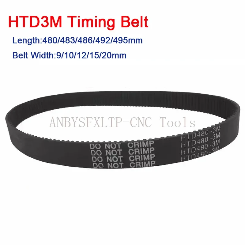 

HTD3M Rubber Closed-Loop Synchronous Belt Width 9/10/12/15/20mm HTD 3M Timing Belt Length 480/483/486/492/495mm