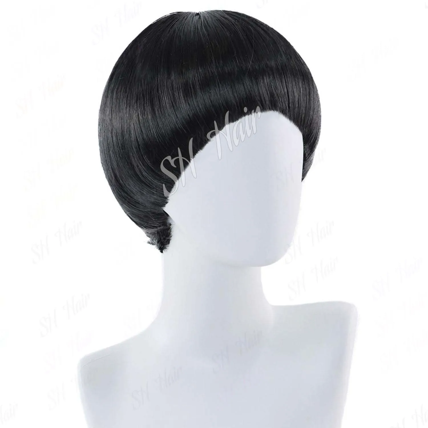Synthetic Short Black Bob Wig with Bangs Mushroom Wig for Men 60s70s Bowl Cut Wig for Cosplay Party Halloween, Multi-colored Wig