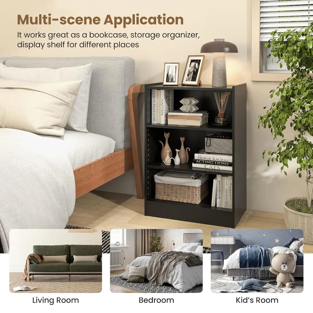 

3-Cube Bookcase Black - 3-Tier Modern White Open Bookshelf with Adjustable Shelves, Anti-Tipping Device, Customized