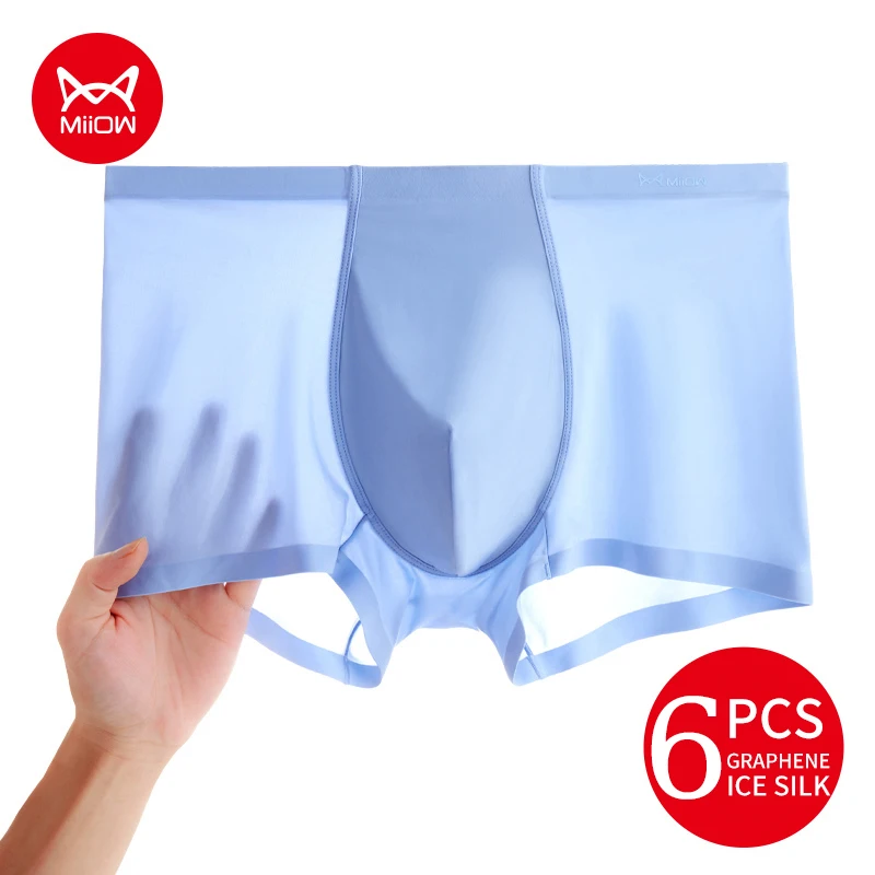 

MiiOW, 6 шт., ультратонкие мужские боксеры из ледяного шелка, дышащее мужское нижнее белье, антибактериальные мужские боксеры с промежностью, трусы, трусы