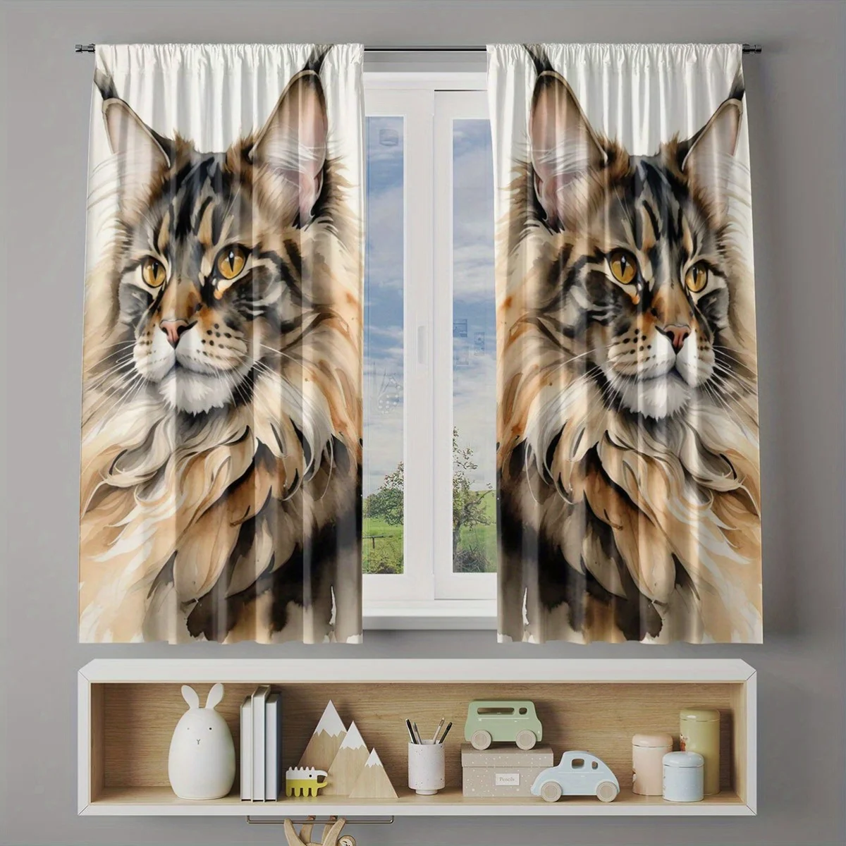Decorative Cat Portrait Curtains Window Drapes for Living Room Home Decor Pet Lover Photo Printed Aesthetic Curtain