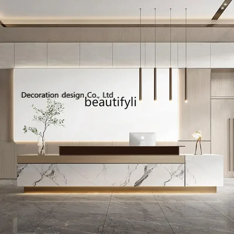 

Great discounts Company front desk reception desk simple modern light luxury sales department hall bar table custom paint hotel