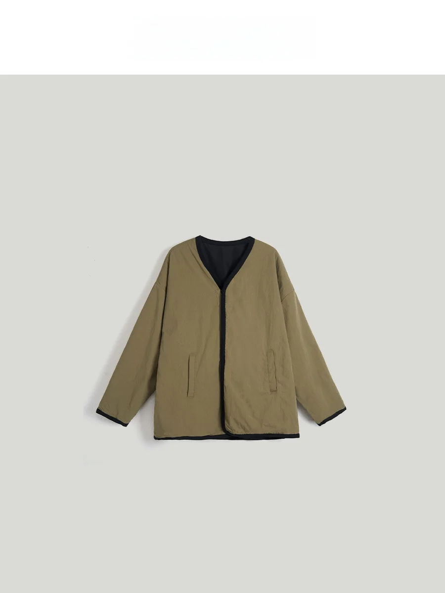 

Двусторонняя теплая хлопковая куртка TOFOD свободного кроя, удобный хлопковый материал, V-образный вырез, застежка-молния, цветная.