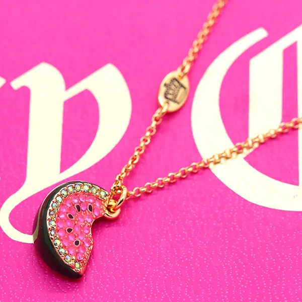 Fresh Fruit Necklace, Sweet Glaze Diamond Watermelon Crown Round Label Clavicle Necklace