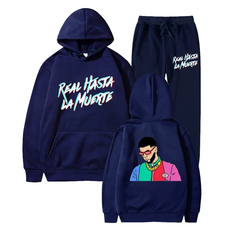 Anuel AA-Sweat-shirt à Capuche Imprimé pour Homme et Femme, Ensemble Deux Pièces, Survêtement Décontracté