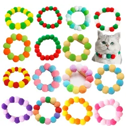 Elastic Plush Pom Ball Pet Collar Rainbow Flower Hair Decoration Dog Bowtie Necklace Pet Cat Bow Dog Grooming Accessories