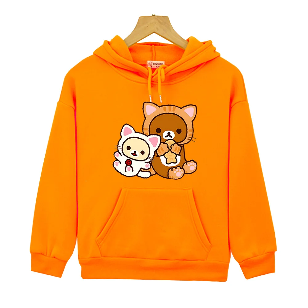 Cartoon Rilakkuma Cat Hoodies for Boys/Girls Round Neck Long Sleeve Shirt Comfortable Casual Children Tops Harajuku Sweatshirts