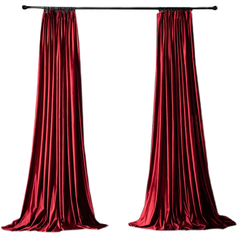 Red Velvet Blackout Luxury Curtains for Living Room Bedroom Thickened Solid Color Background Velvet Curtains Partition Customize