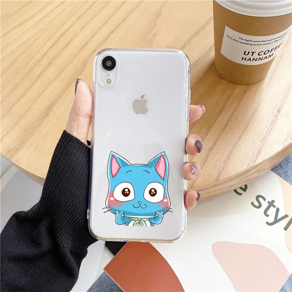 Manga Fairy Tail Happy Cute cat Phone Case For Iphone 15 11 13 14 Pro Max 7 8 Plus X Xr Xs Max Se2020 12mini Transparent Cover