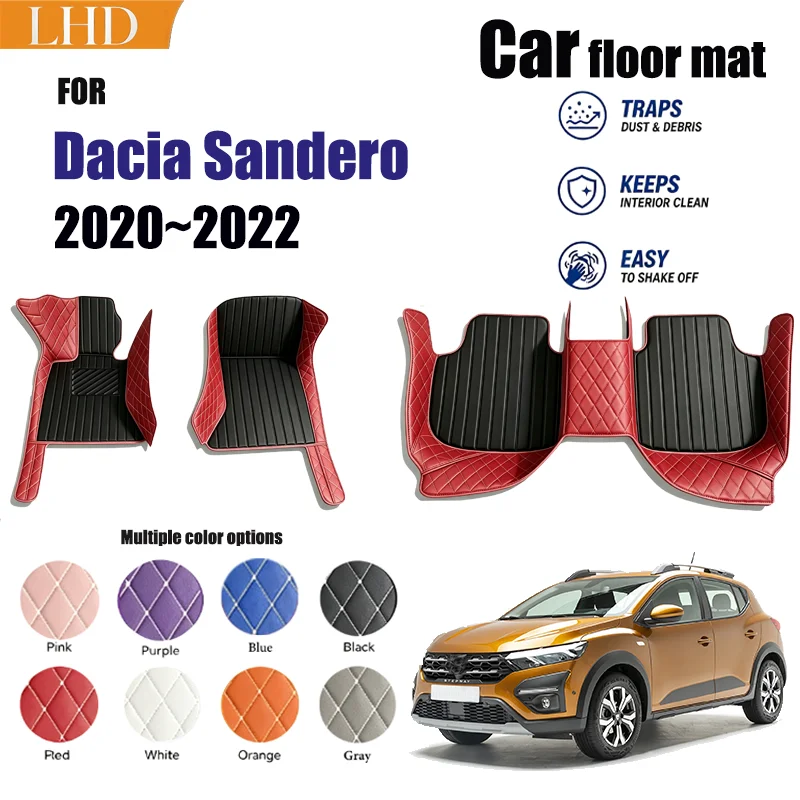 Car Floor Mats Suitable for Dacia Sandero 2020~2022 Anti slip and wear-resistant PU leather car interior mat