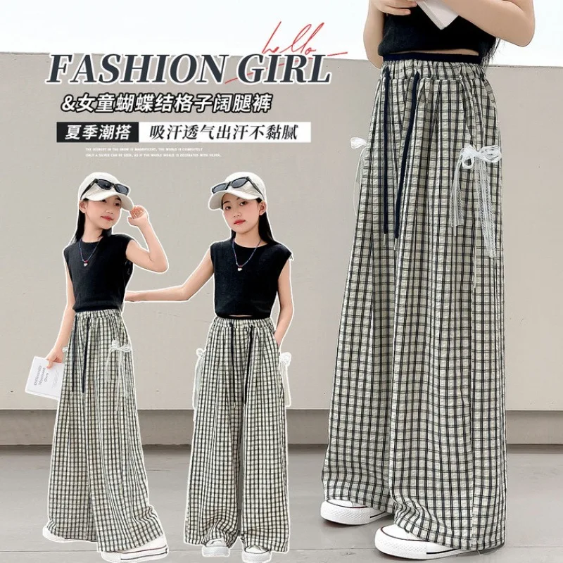 Girls mosquito repellent pants 2026 summer new children's Korean casual pants junior high junior high school student plaid pants