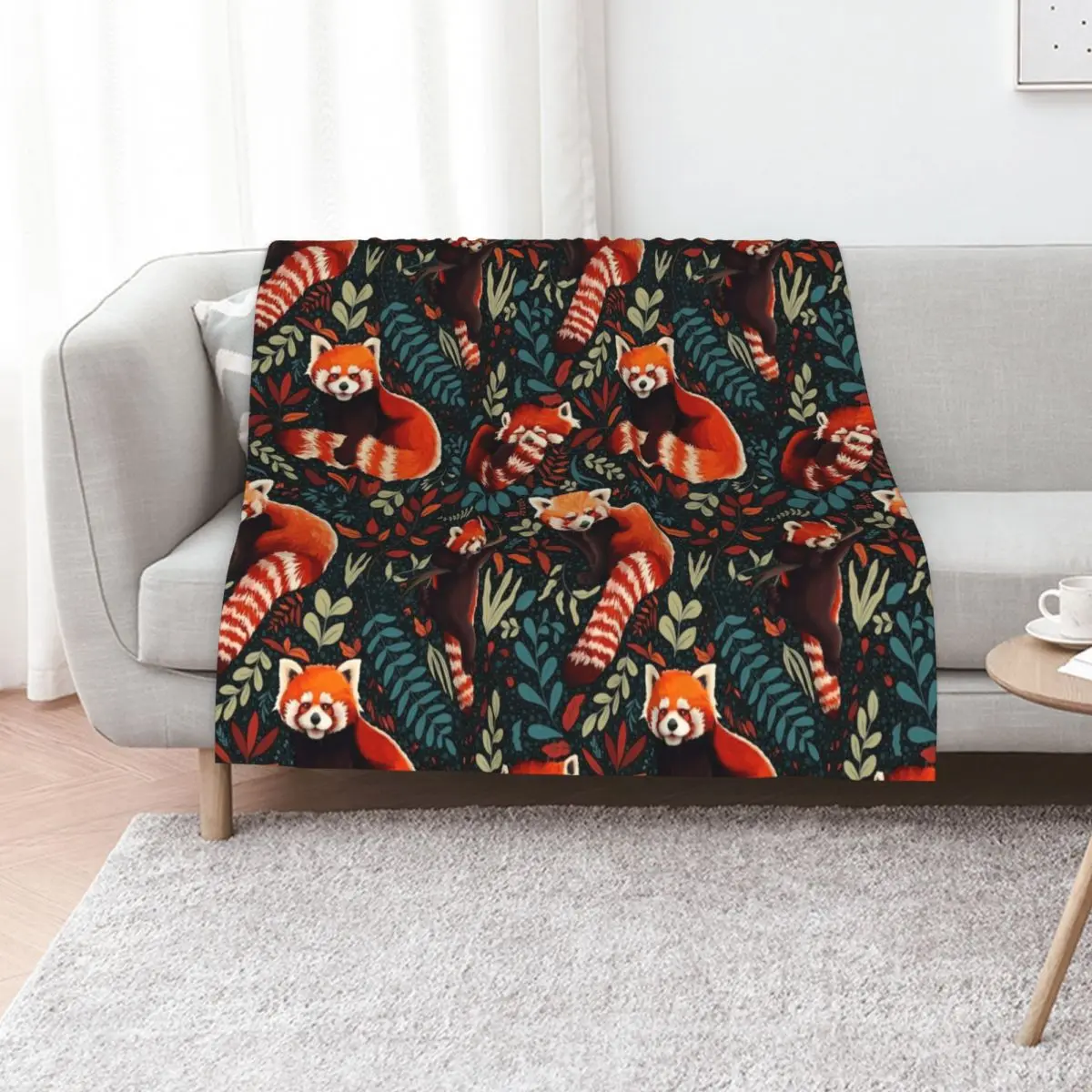 Red Panda - Plants - Pattern Throw Blanket Soft Decorative Sofas Sofa Throw heavy to sleep Giant Sofa Flannel Blankets