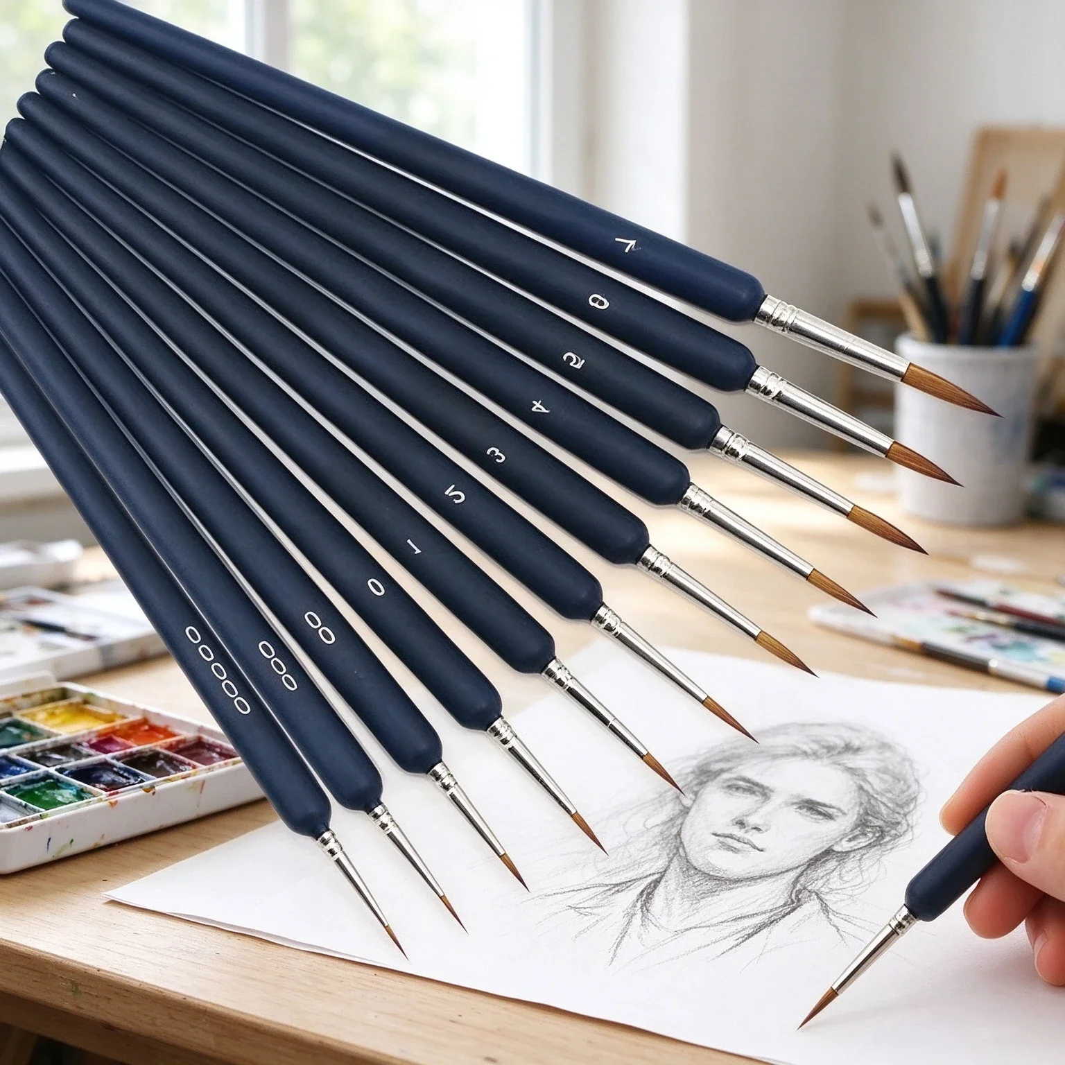 11Pcs Fine Detail Paint Brushes Set, Miniature Artist Brushes Watercolor, Acrylic, Face Painting, Fine Line Drawing Art Supplies