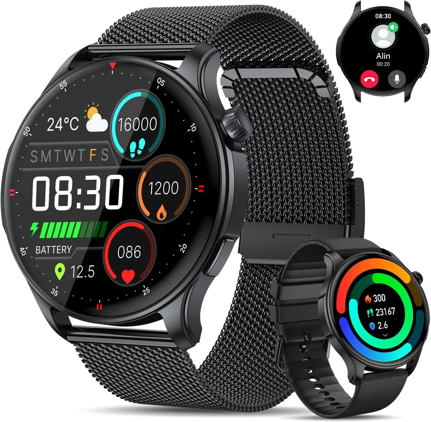 

Smart Watch for Men Women: Waterproof Fitness Tracker with Bluetooth Calls, Heart Rate Monitor, 120+ Sports Modes