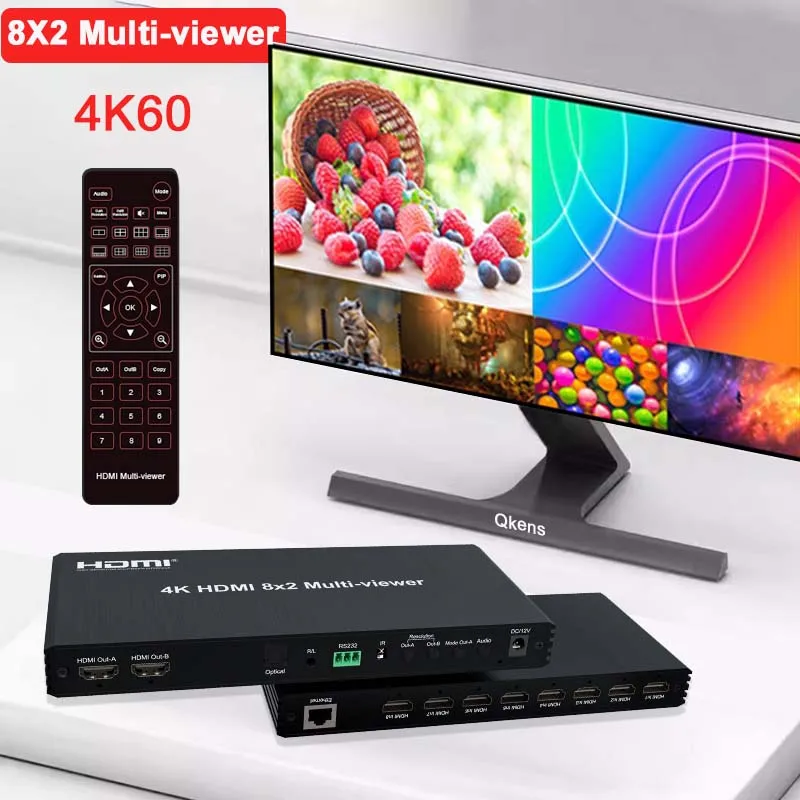 4K 60hz HDMI 8x2 Quad Screen Multi Viewer 8 in 2 Out HDMI Multi-viewer Seamless Switch 2x1 3x1 4x1 5x1 6x1 8x1 Video Multiplexer