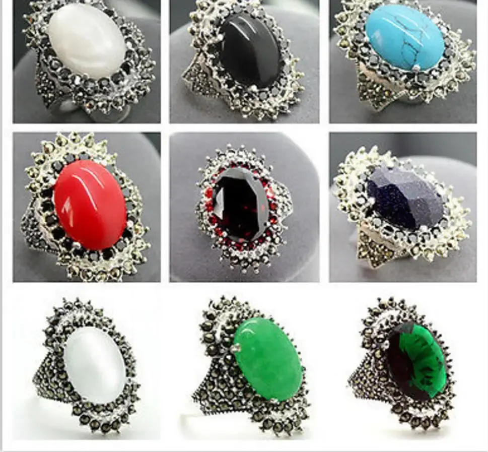 

STYLISH 16*27mm NEW MARCASITE & 925 STERLING SILVER JEWELRY RING SIZE 7/8/9/10