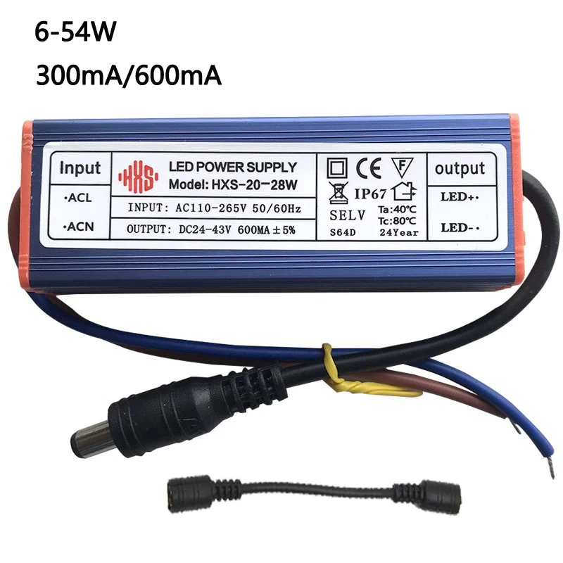 

LED Driver IP65 10W 20W 30W 50W Adapter Transformer AC85V-265V to DC22-38V IP65 Power Supply 300mA 600mA