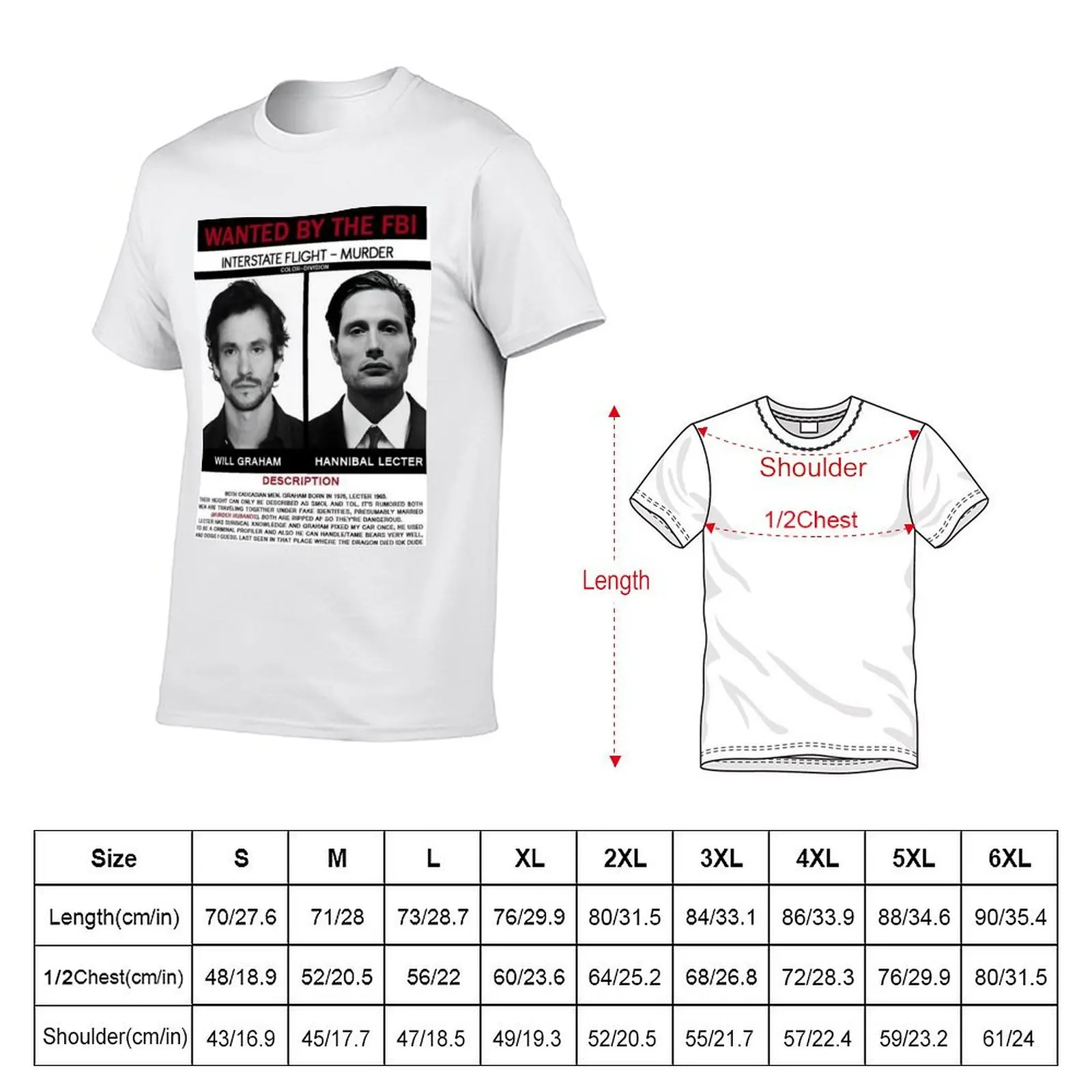 Hannibal lecter and will graham wanted poster T-Shirt plain quick drying mens cotton t shirts