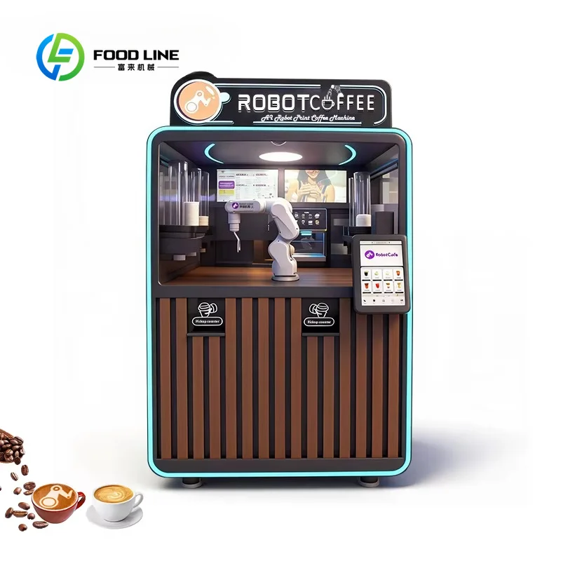 Customized Retro Six-Axis Robotic Arm Coffee Self-Service Unit, External Tilt Touch Screen Unmanned Coffee Maker for Art Gallery
