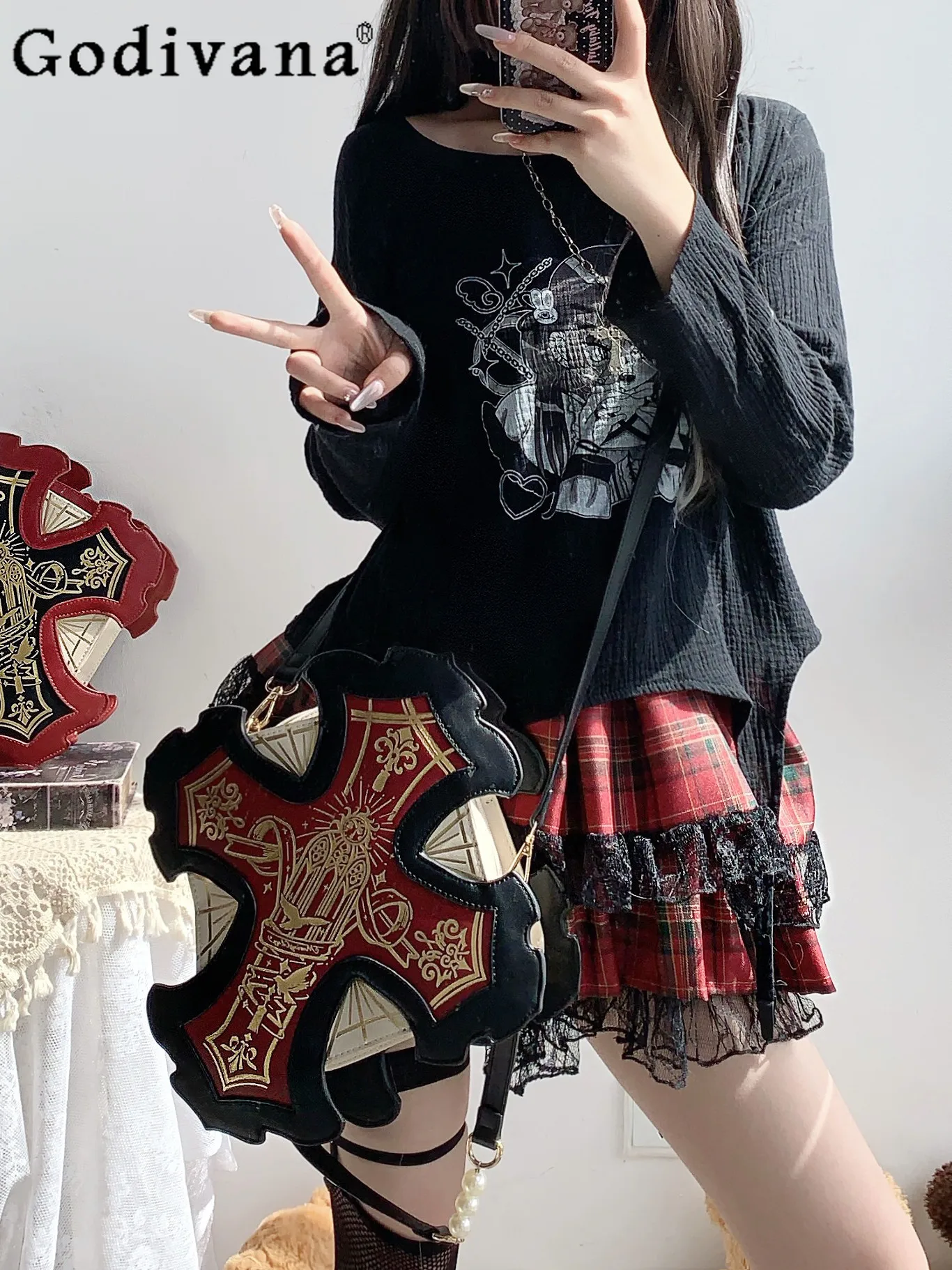 

Y2K Japanese Original Lolita Cross Diagonal Span Bag Sweet Cool Girl Large Capacity Student Versatile Shoulder Pain Bag