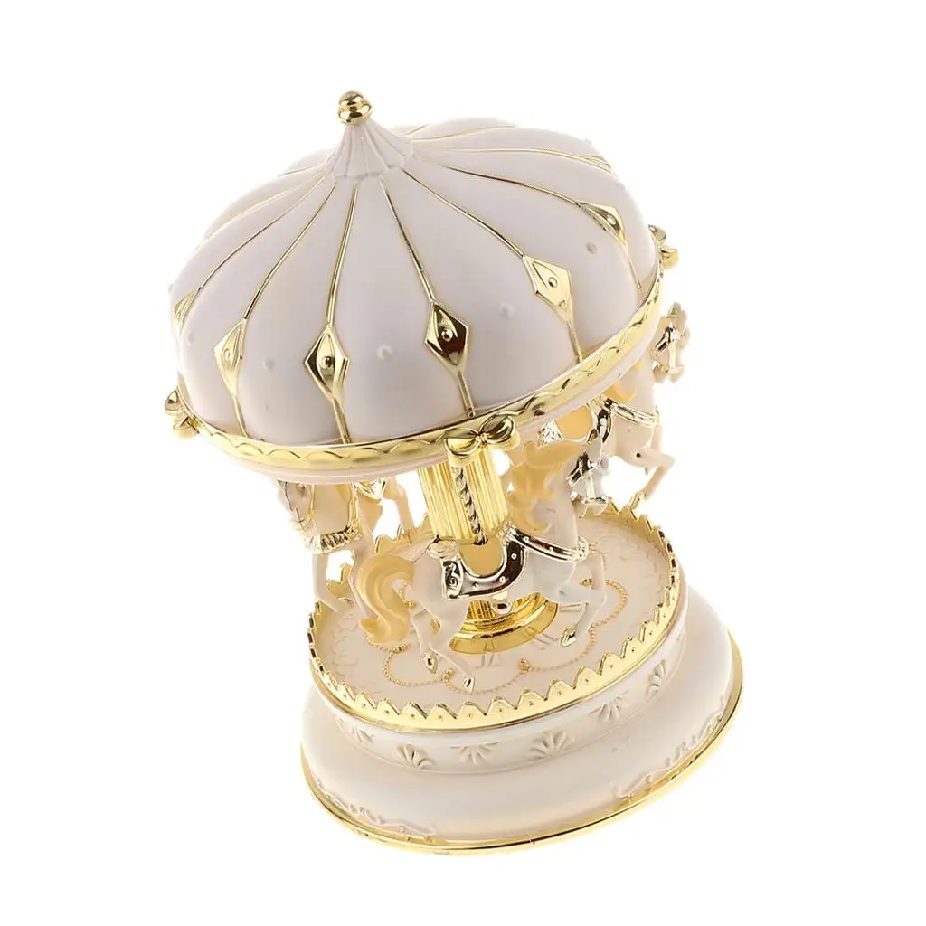 

Carousel Horse Music Boxes Resin Rotating Music Box Ornament LED Color Changing Lights for Wedding Birthday Gift