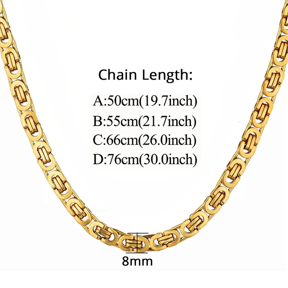 Gold Color Stainless Steel 8mm Byzantine Link Chain Bracelets Necklace For Women Men Fashion Party Wedding Jewelry Sets Gifts