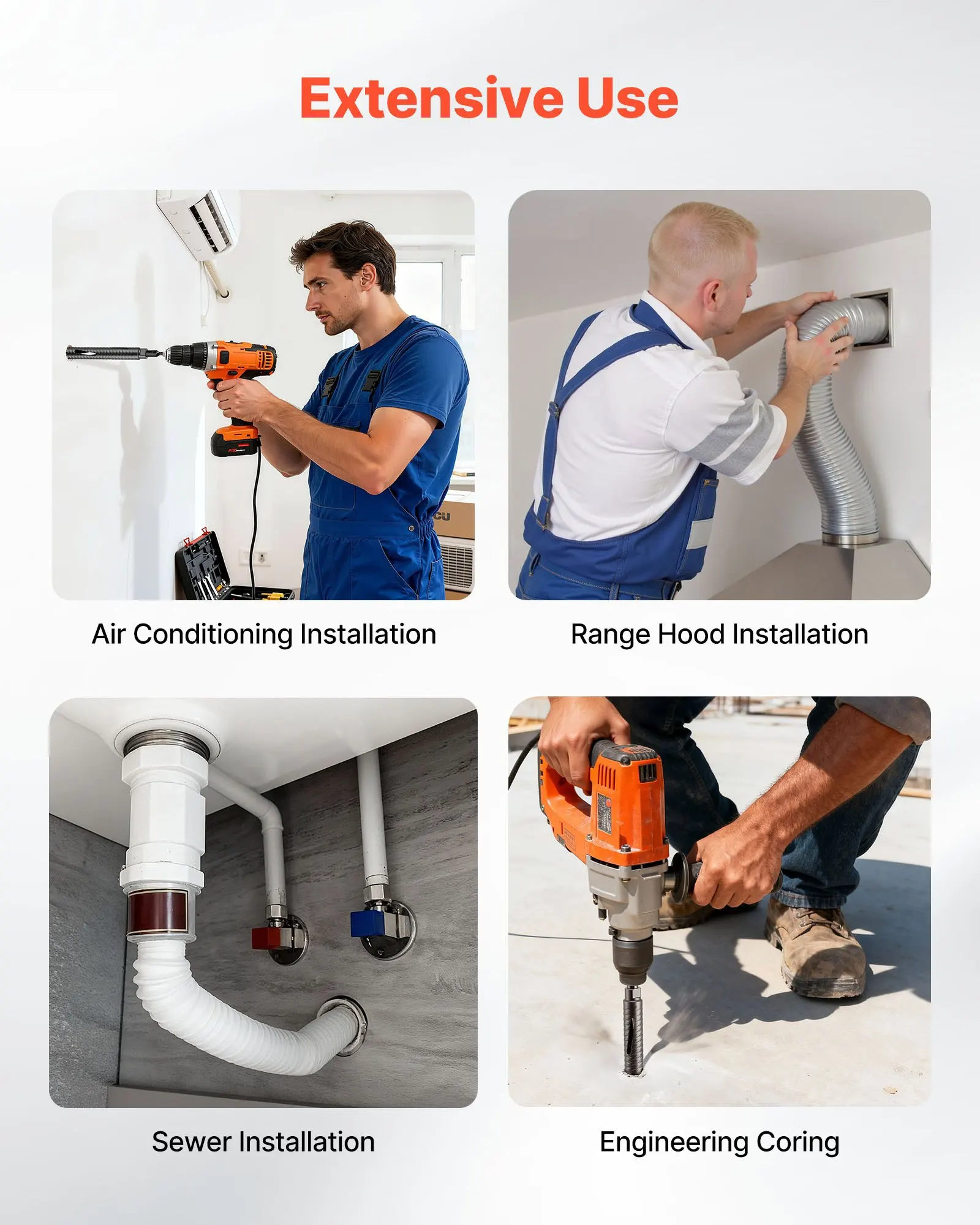 

Core Drill Bit, 1-1/2 inch Diameter, 9-1/2 inch Drilling Depth, 5/8-11 Internal Thread, Diamond Dry Coring Bit with 3 Adapter